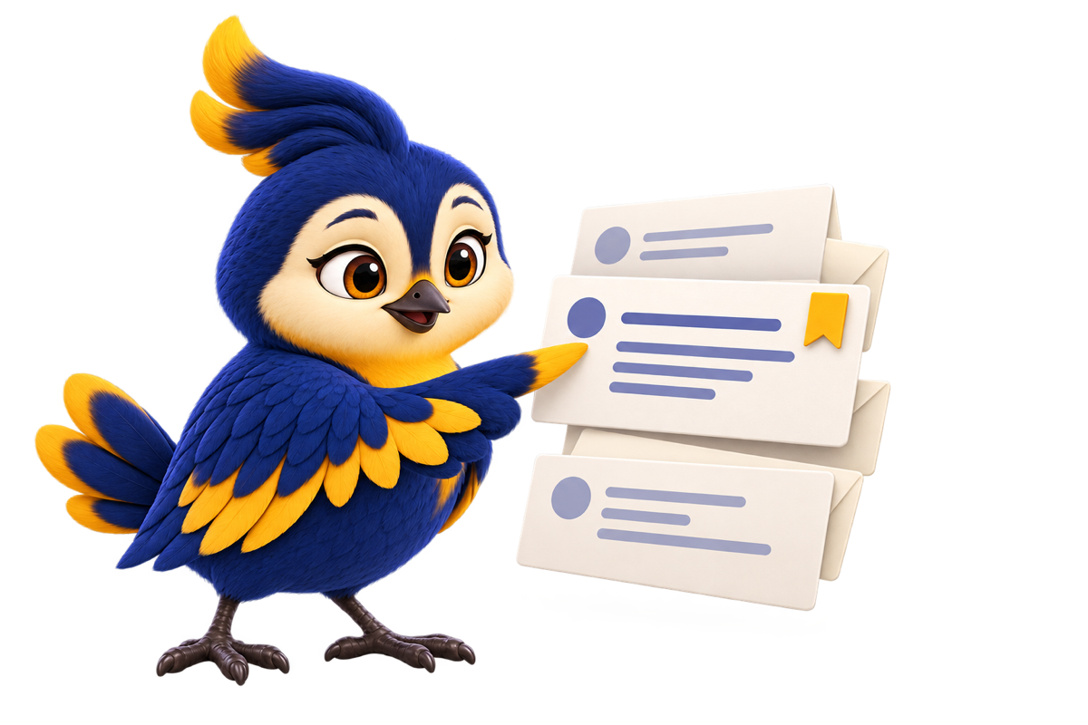 The blue Vakyartha Songbird follows a selected message in a small email thread